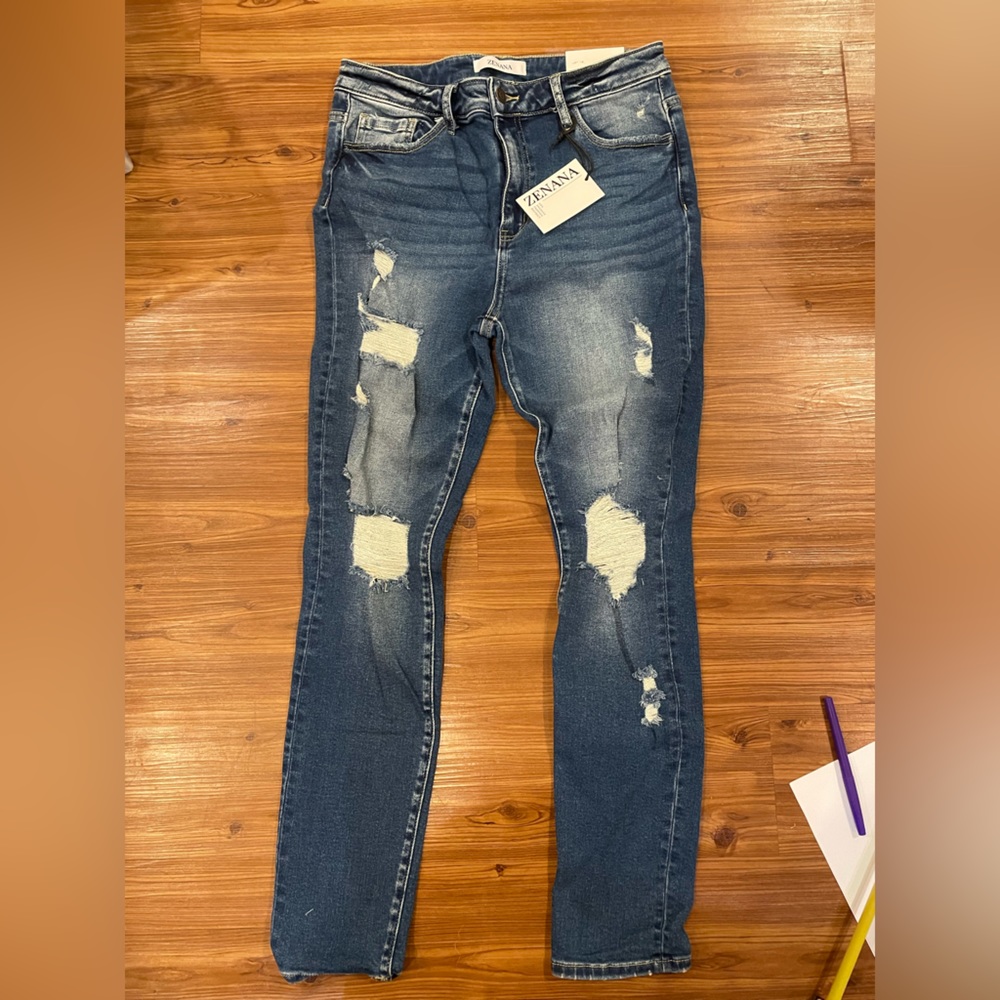 Distressed slim fit jeans - zenana